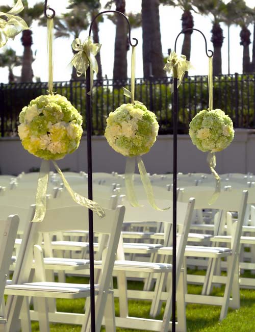 Carnation Pomanders for wedding aisle