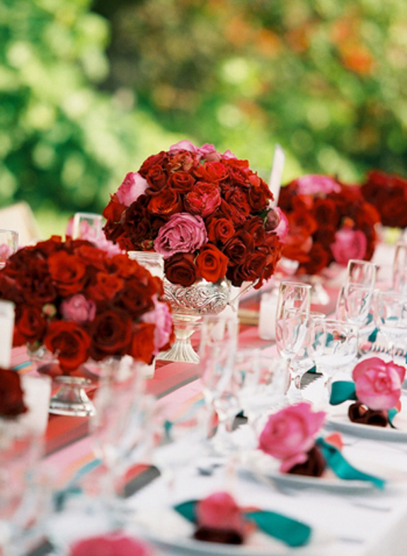 Bridesmaid bouquets as centerpieces
