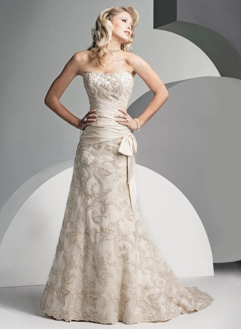 One-piece, strapless wedding dress