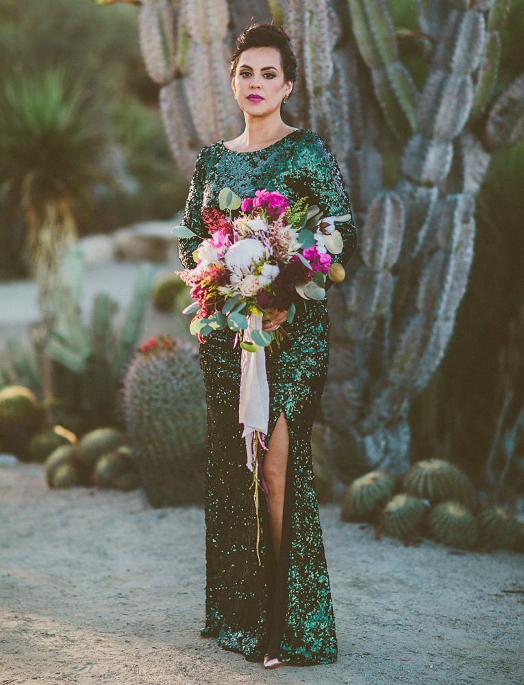 green sequin wedding gown