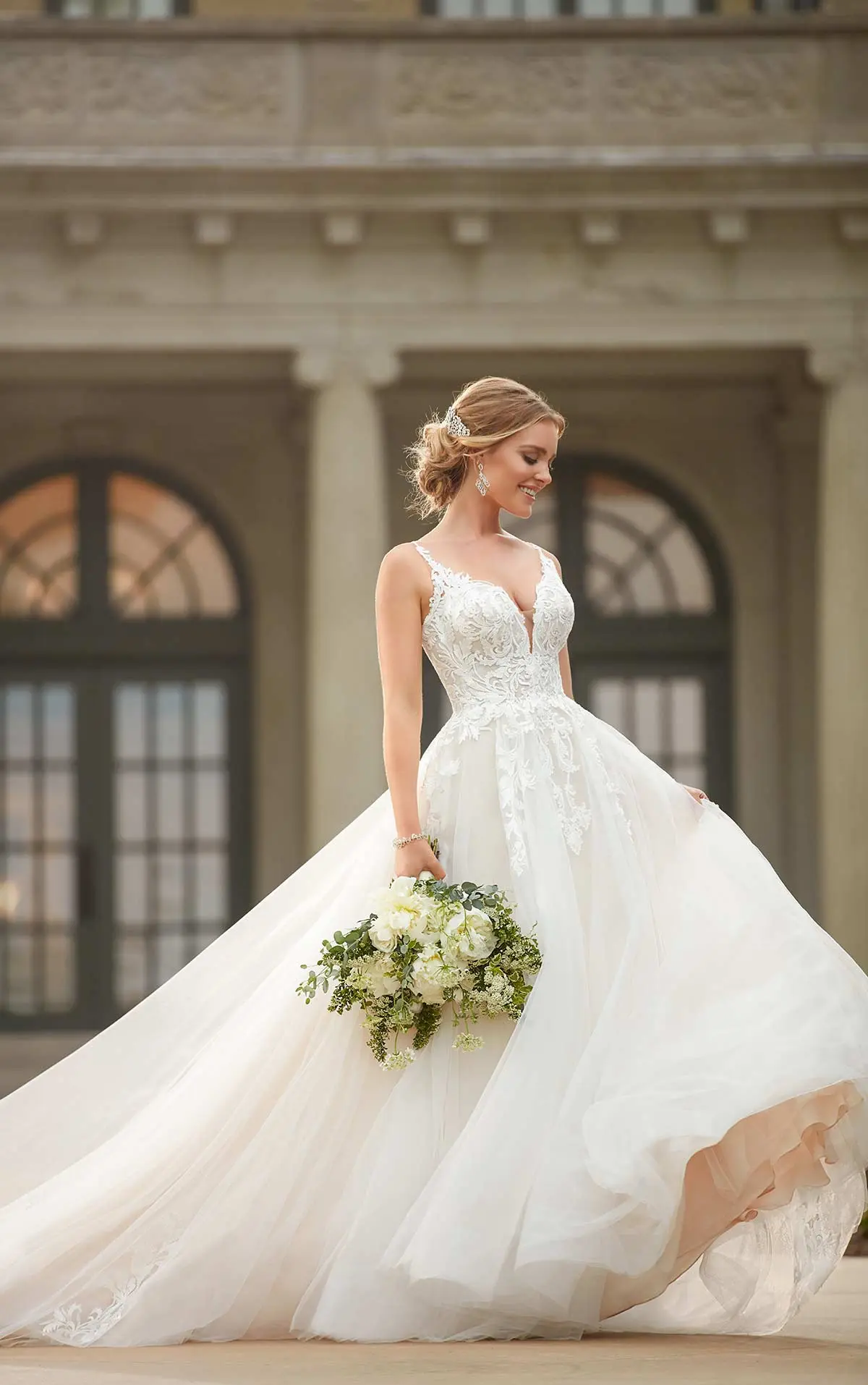 Stella York Lace Floral V-Neck Ball Gown