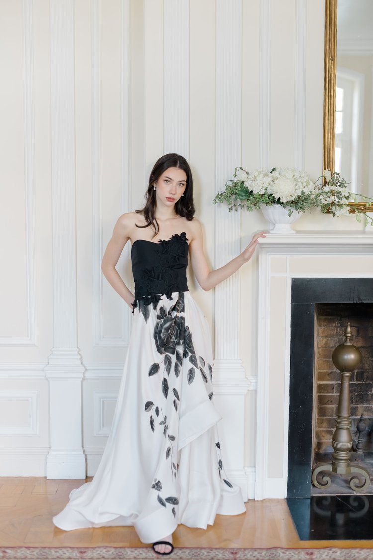 Katie Fong Black and White Wedding Dress