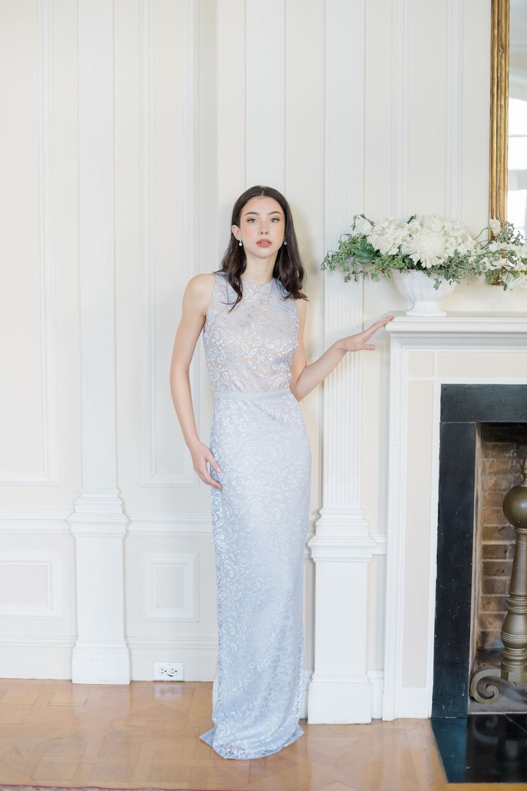 Katie Fong Icy Blue Sheath Wedding Dress