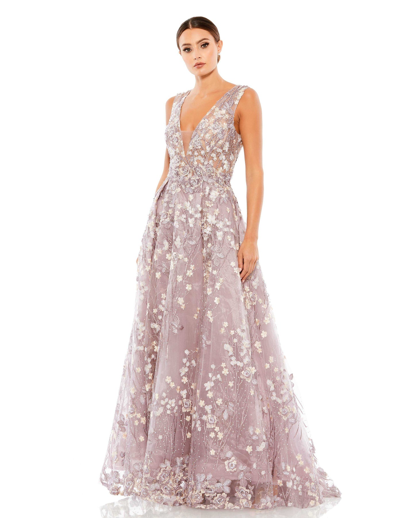 Mac Duggal Floral Embroidered Lilac Gown