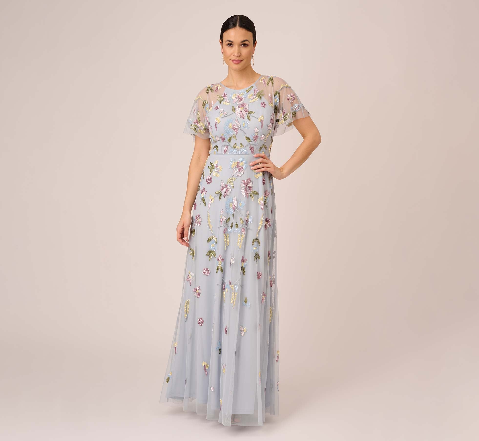 Adrianna Papell Floral A-Line Wedding Dress