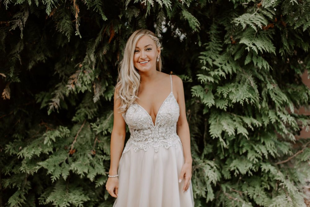 Galina Sheer Beaded Bodice Organza A-Line Wedding Dress