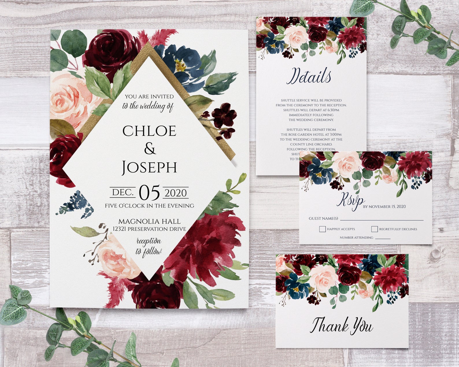 magnolia tree wedding invitations