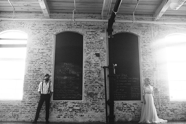 A moody and artistic wedding inspiration shoot at a restored gym and art gallery by Melissa Xenakis Photography