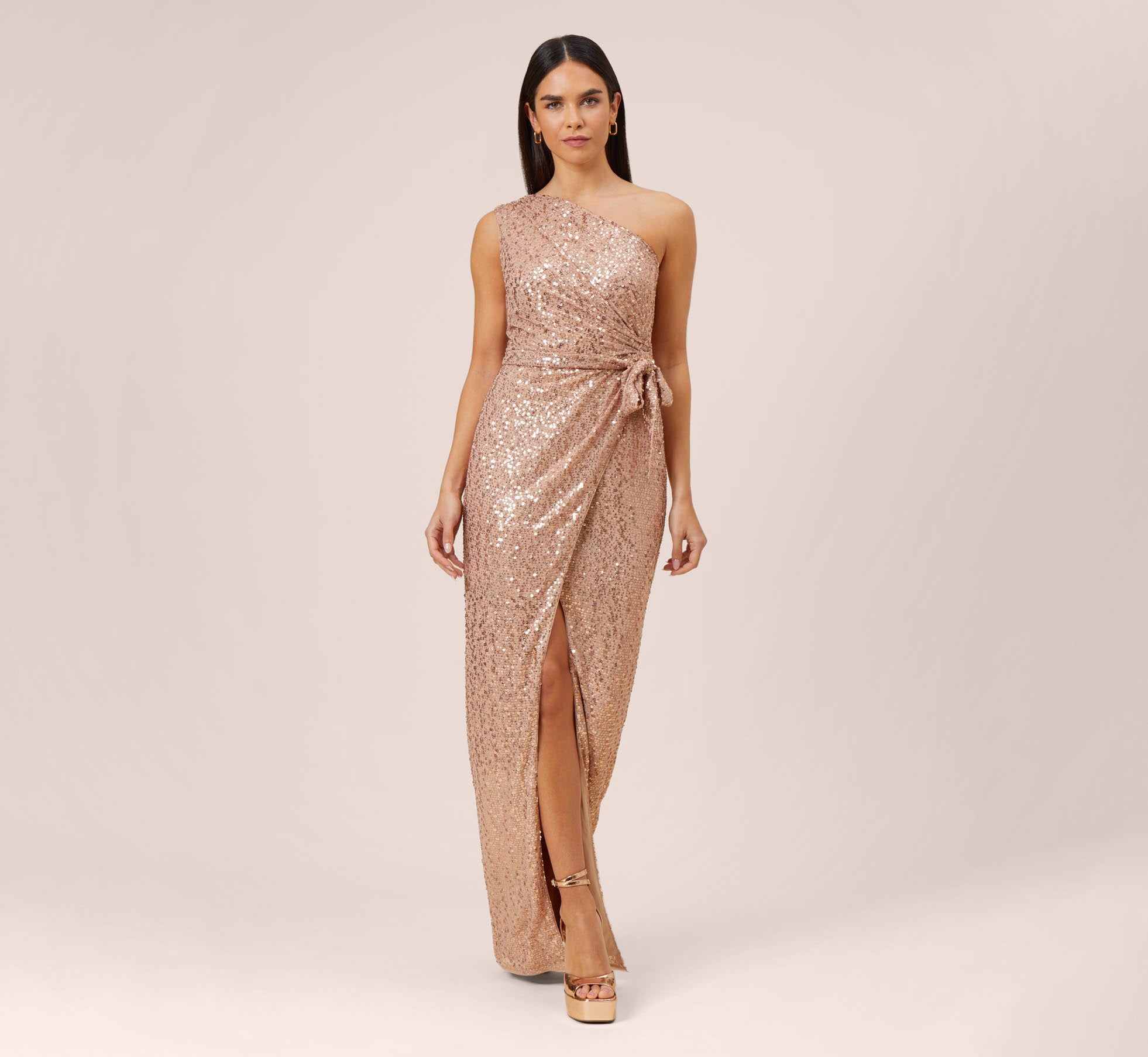 Adrianna Papell Sequined One Shoulder Wedding Dress