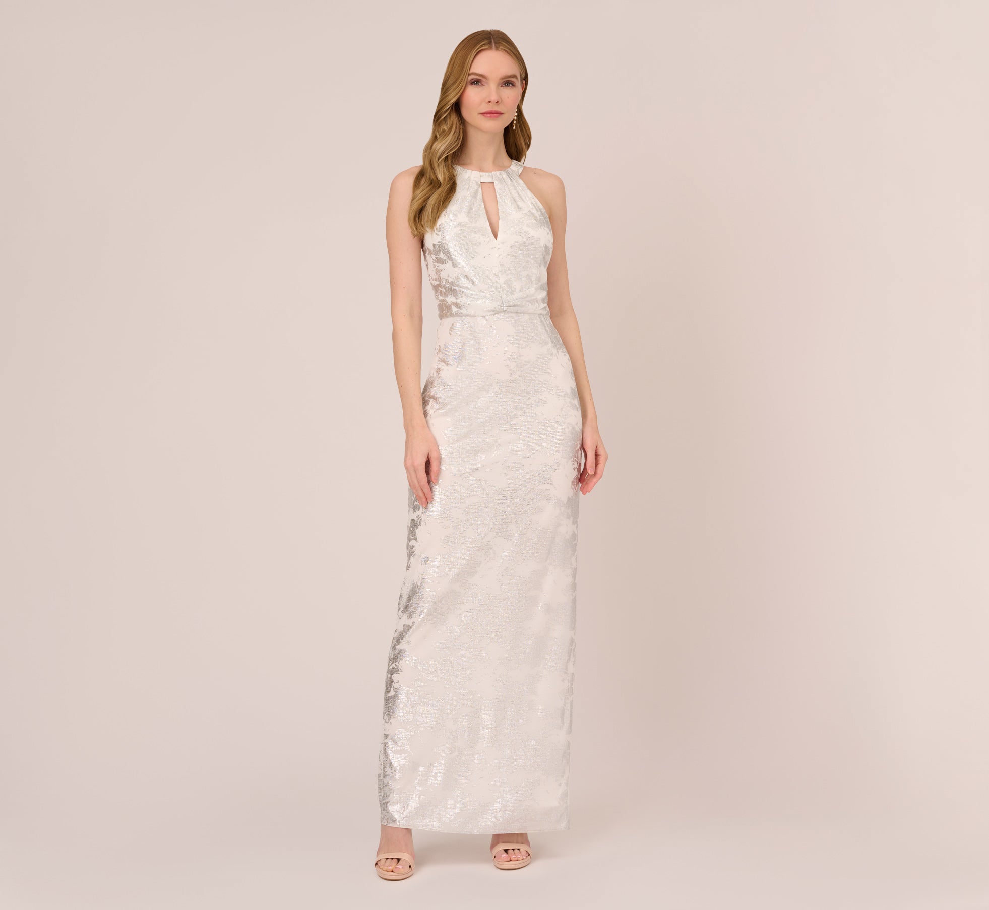 Adrianna Papell Foil Floral Column Wedding Dress