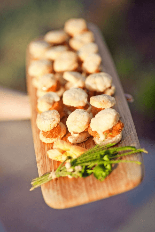Chicken and Biscuits on Wooden Platter
