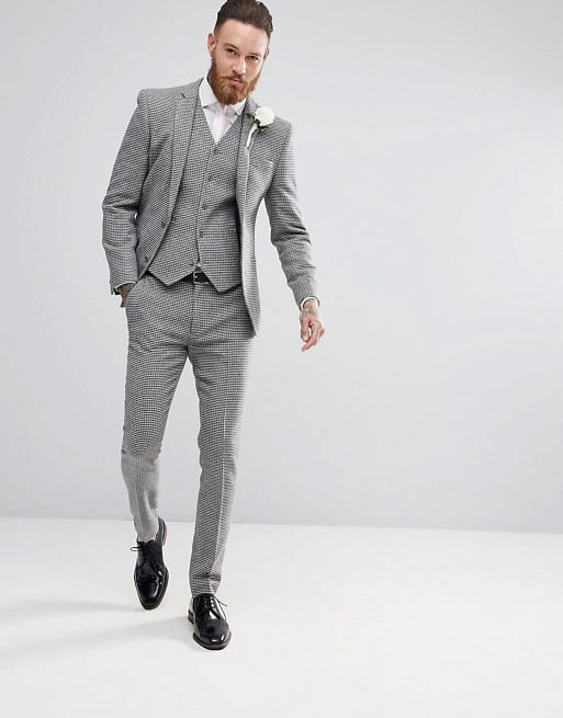 ASOS DESIGN Wedding Super Skinny Suit in Gray Houndstooth