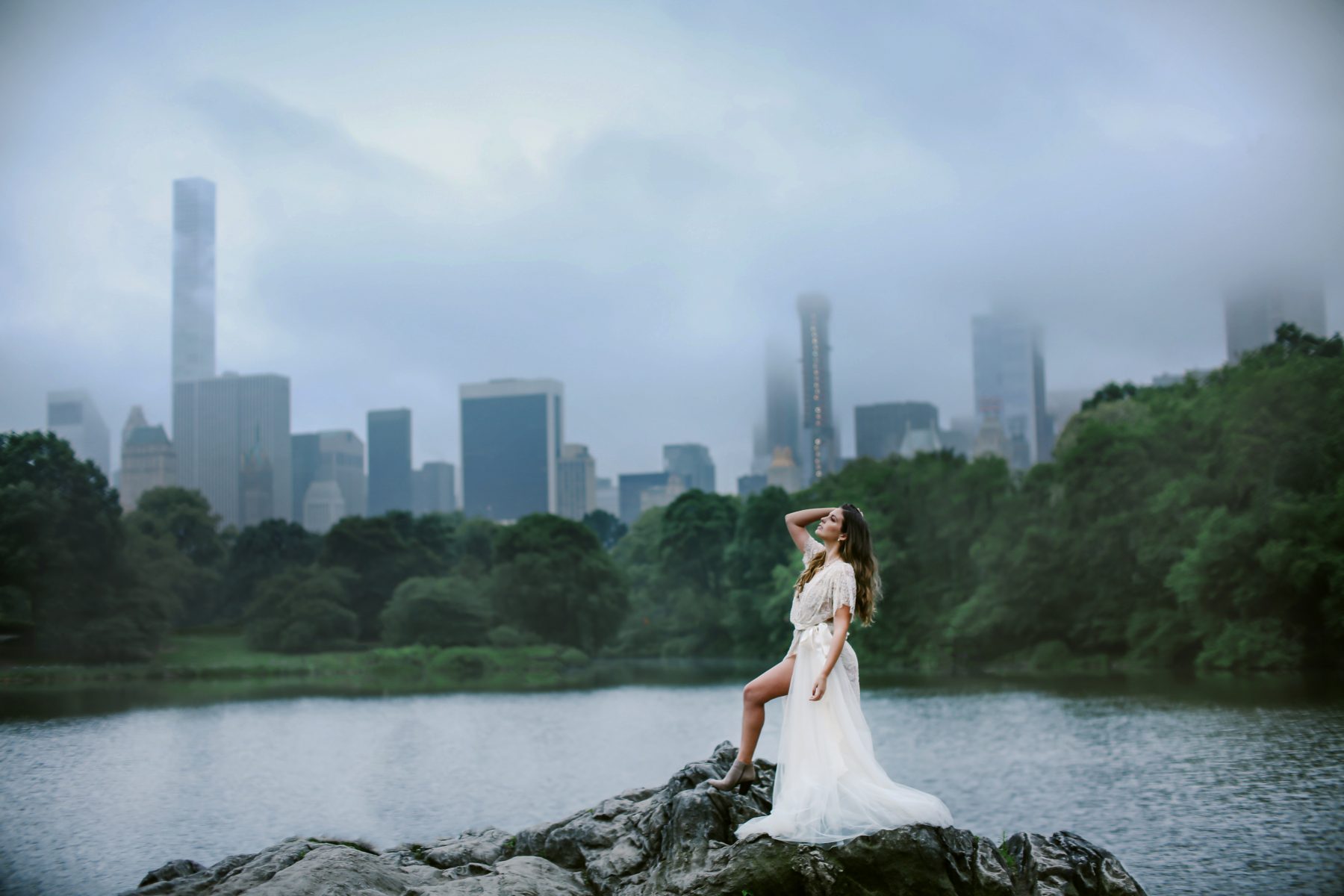 Dramatic Blue and Green Bridal Shoot in Central Park Featuring an Elegant  Cream Dress Made For the Modern Bride | PreOwned Wedding Dresses