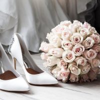 wedding bouquet and heels