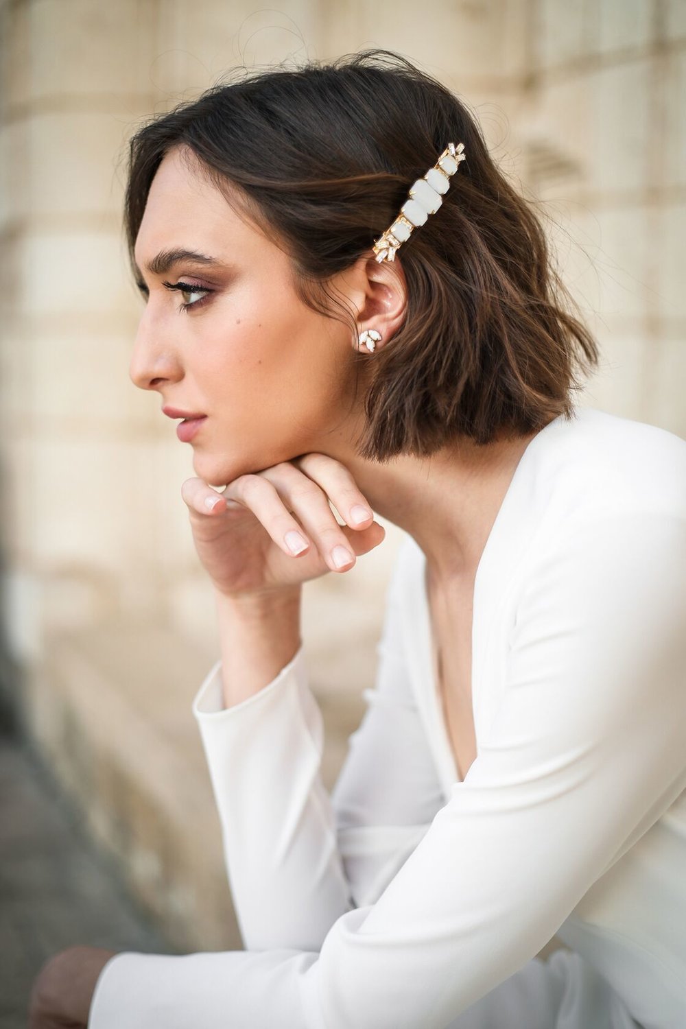 Bride wearing barrette accessory