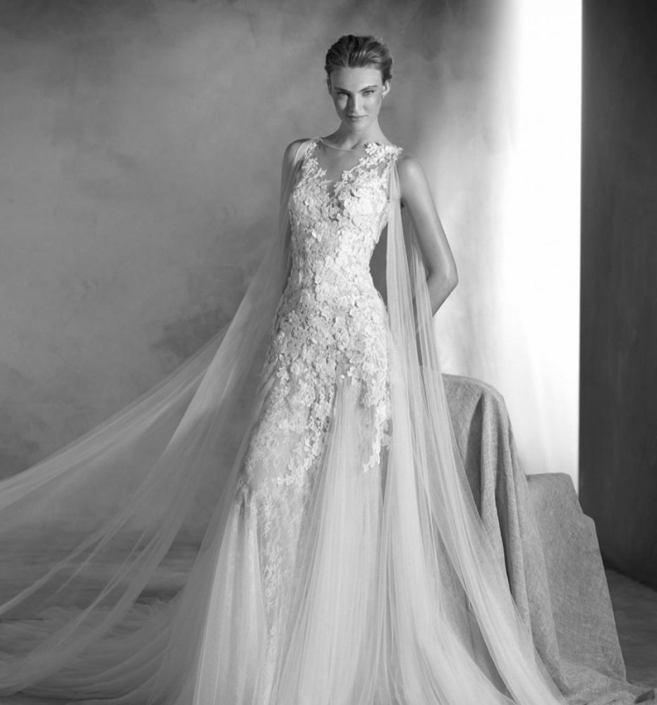 Gorgeous lace fit and flare wedding dress by Pronovias