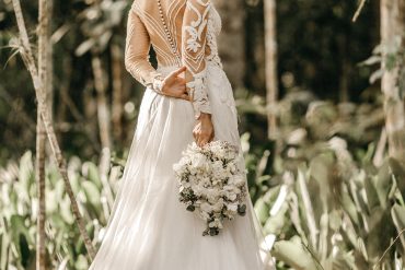 Bride wearing A-line wedding dress