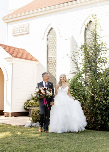Bride and groom outside the church after their wedding