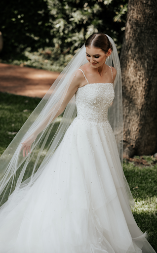 Pretty bride in simple long dress