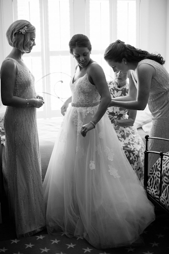 Bride and bridal party getting ready for wedding