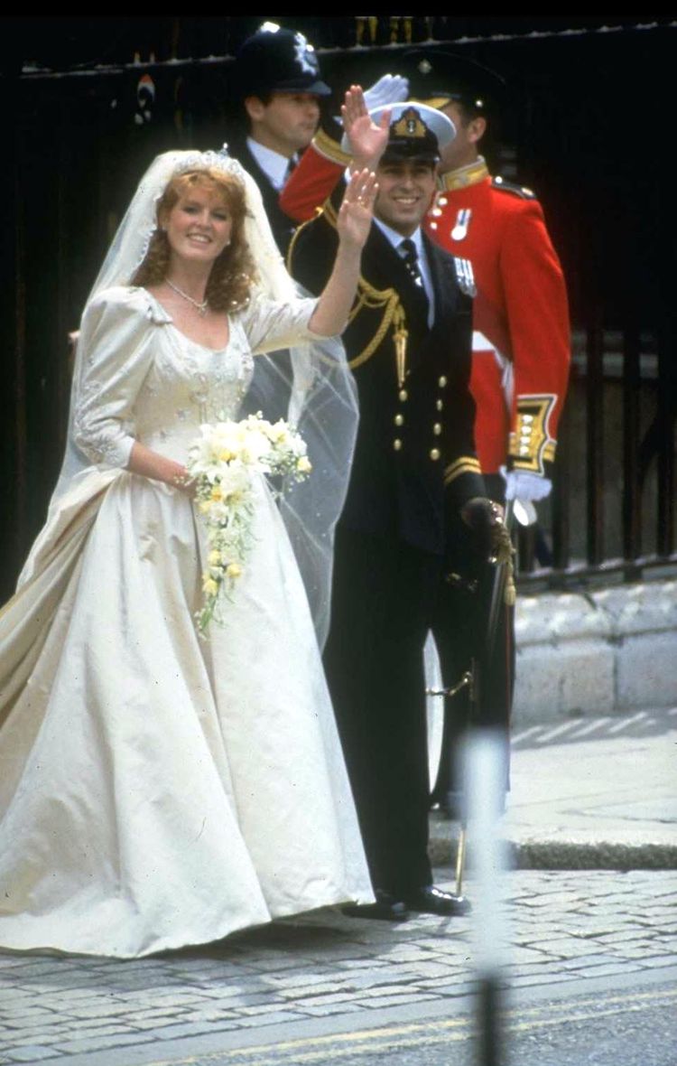 Sarah Ferguson with Prince Andrew on their wedding day