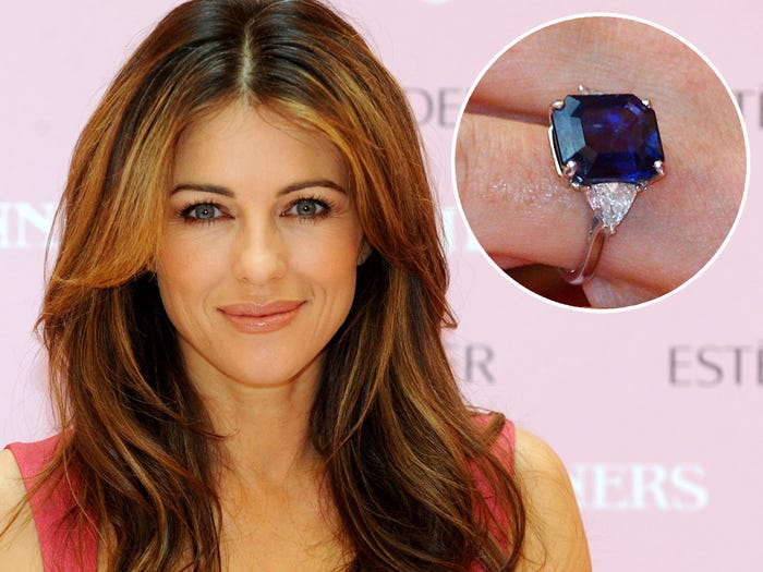 Elizabeth Hurley's sapphire and white diamond engagement ring