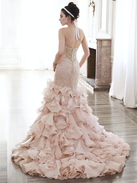 Back of blush Maggie Sottero Serencia gown