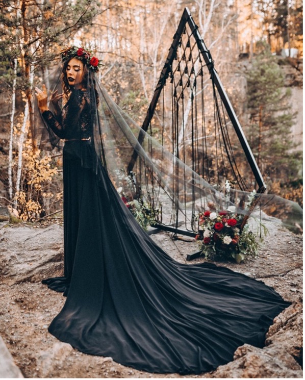 Black lace bridal gown