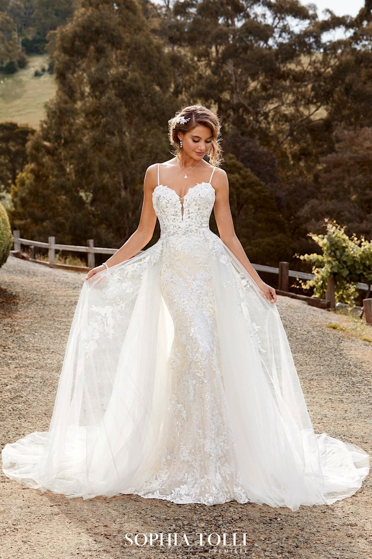 Front of Sophia Tolli's two-piece lace gown