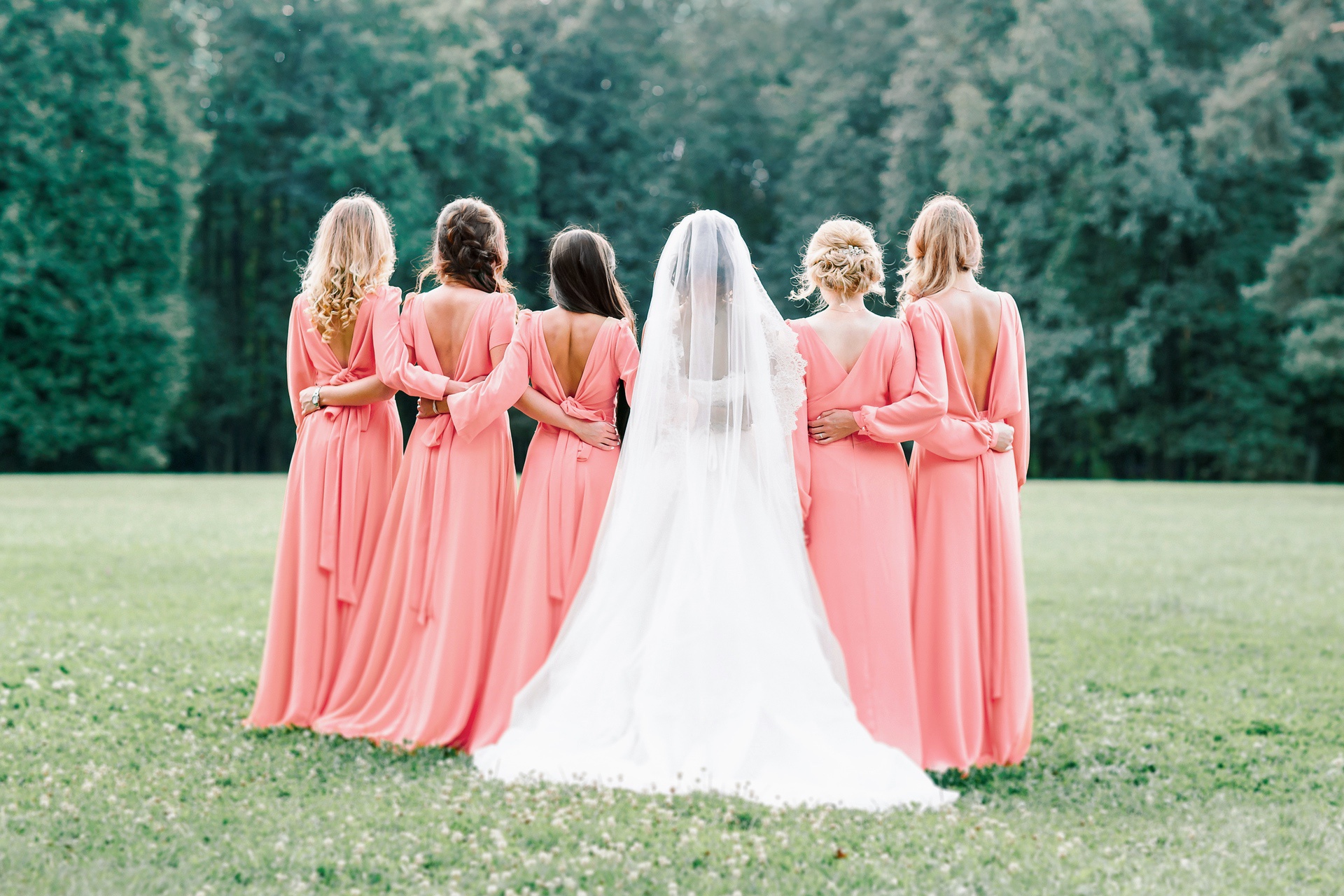 Matching bridesmaids in a row