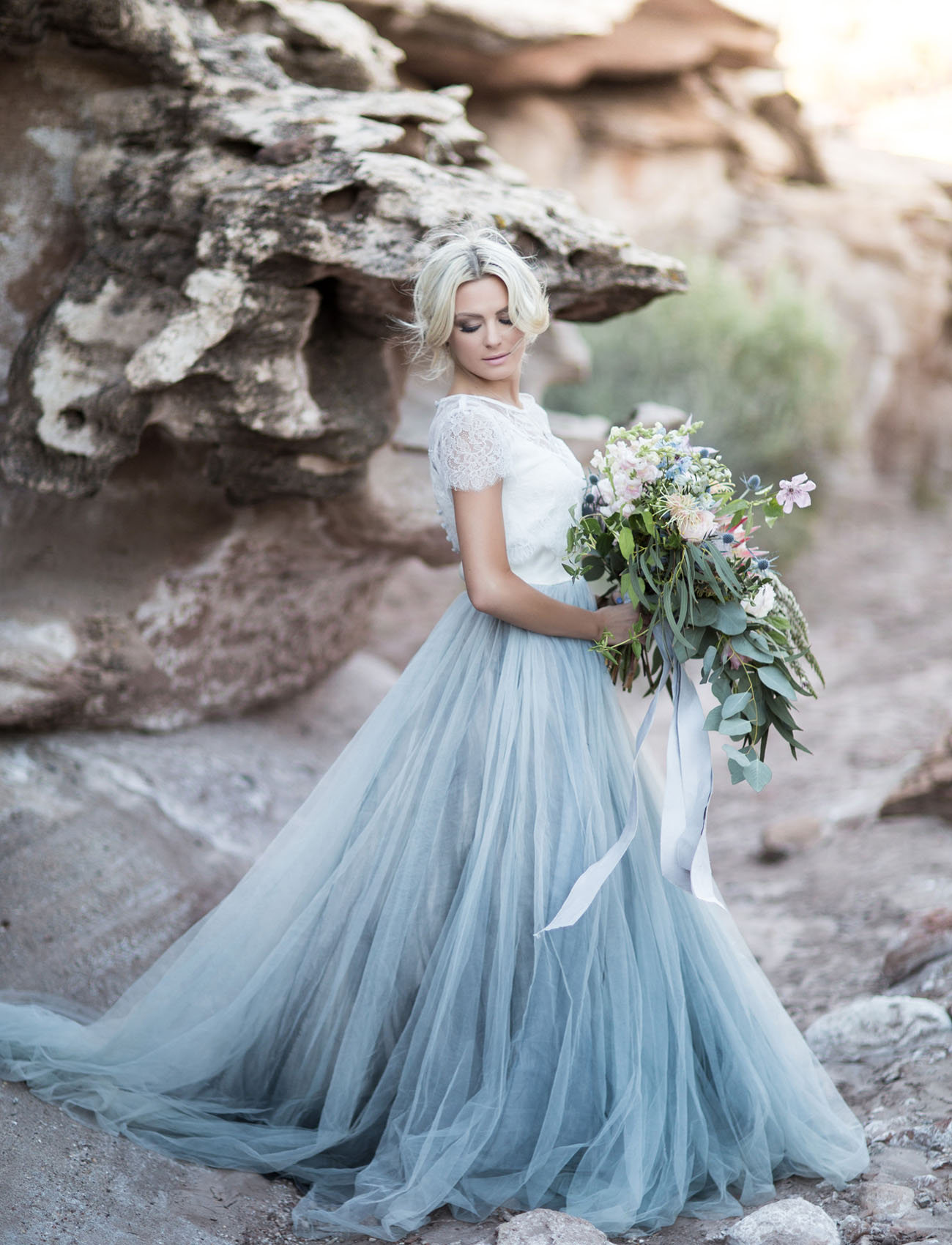 Smokey blue tulle gown