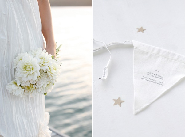 bay-cottage-wedding-white-bouquet-linen-flag-banner
