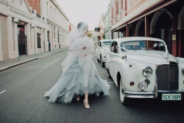 Bride Blue White Tulle Classic Car