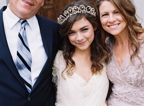 delicate-lace-wedding-dress-vintage-tiara-bride-mother-father-parents