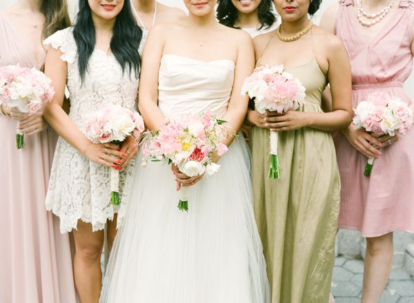 Romantic Pink Green Lace Tulle White Wedding Bridesmaids Party
