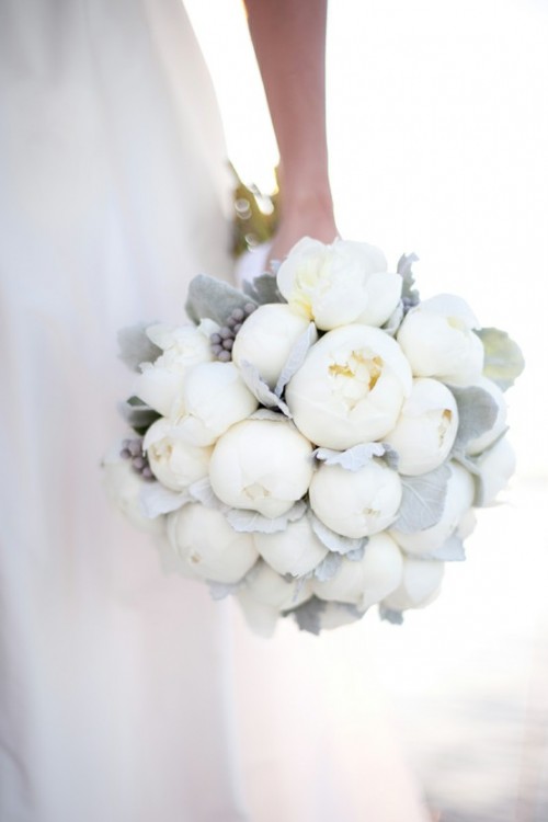 all white bouquets winter wedding