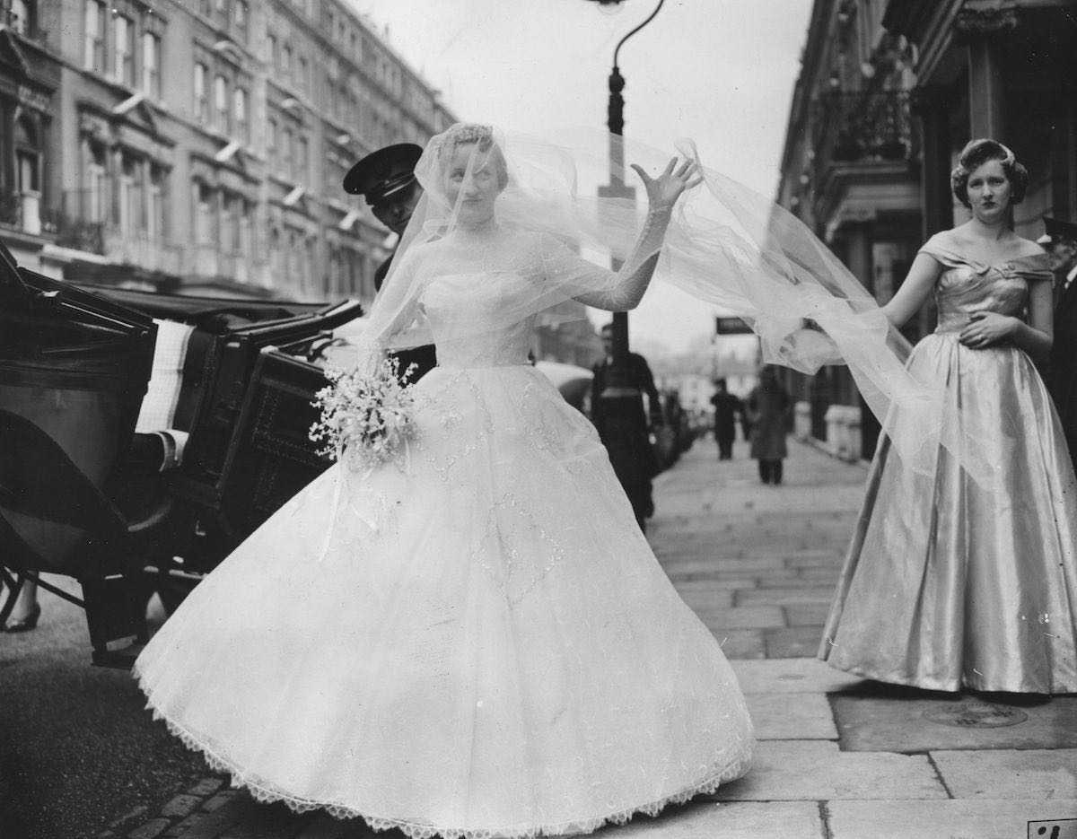London bride wearing a strapless ballgown