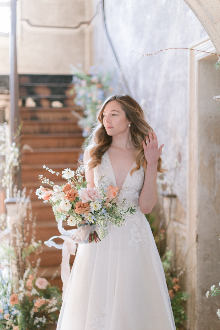 Warm Colored Florals Contrast Rustic Tones in Abandoned Manor Bridal ...