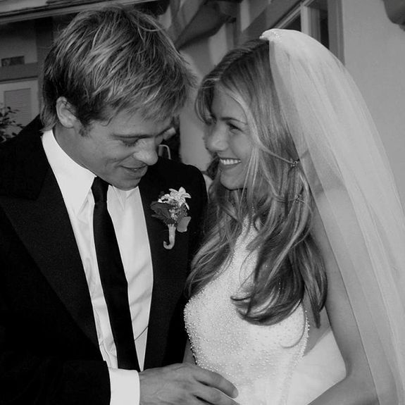 Jennifer Aniston and Brad Pitt on their wedding day
