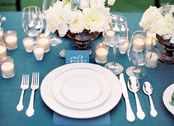 Blue White Tablescape Formal Classic Wedding
