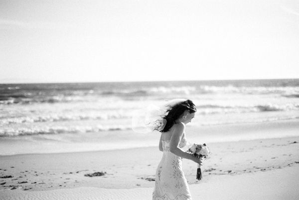 Bride Walking On Beach