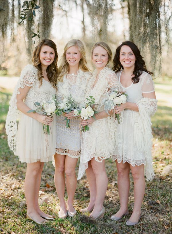 Bridesmaids Ivory Crocheted Lace Dresses