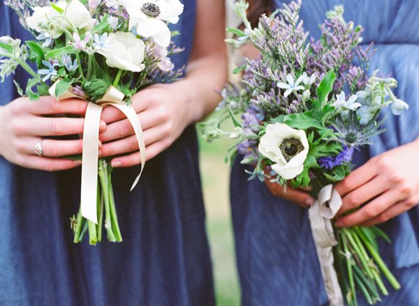 Denim Bridesmaids Blue White Bouquets