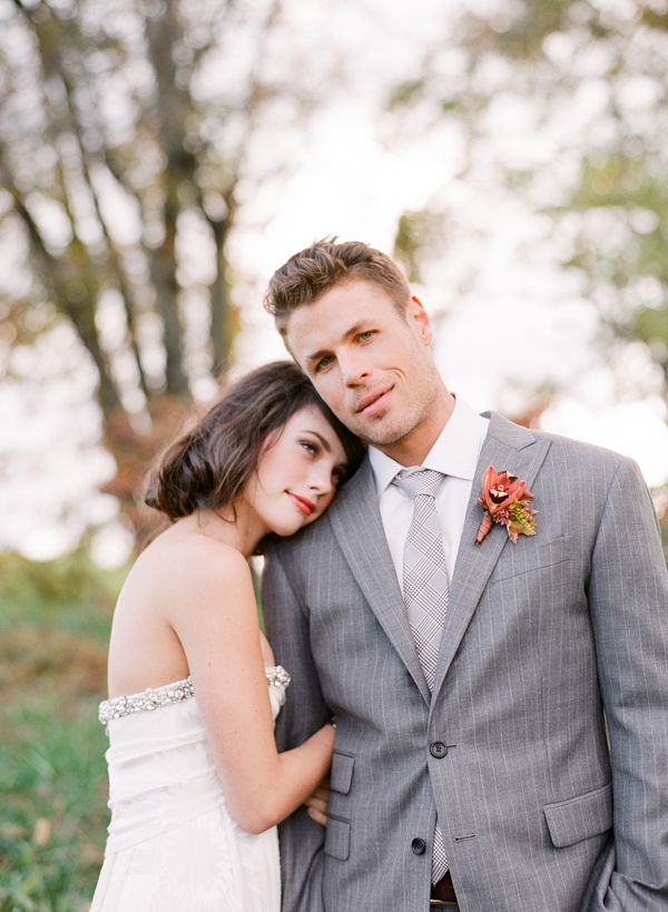 fall-wedding-groom-gray-pinstripe-suit-glen-plaid-tie