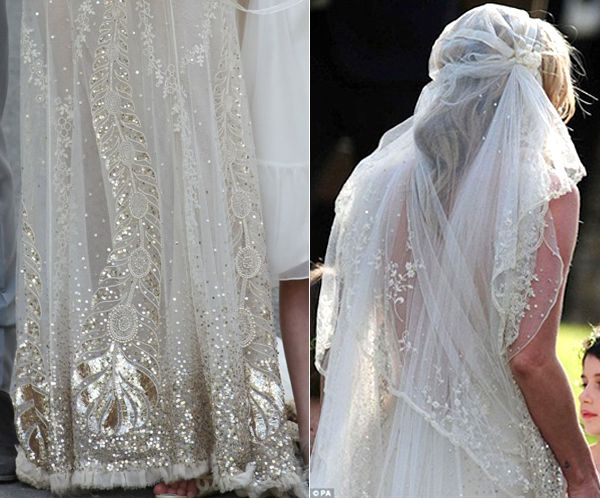 Kate Moss Wedding Dress Gown Veil Detail