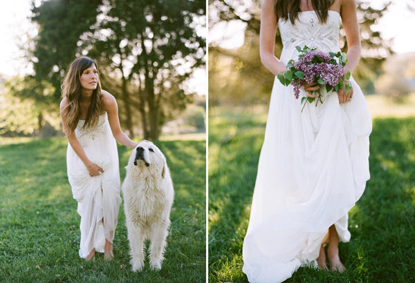 lilac wedding bouquet white dress1