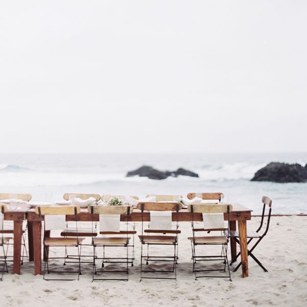reception-beach-wedding-simple-wood-farm-tables-wooden-slatted-chairs-big-sur-ca