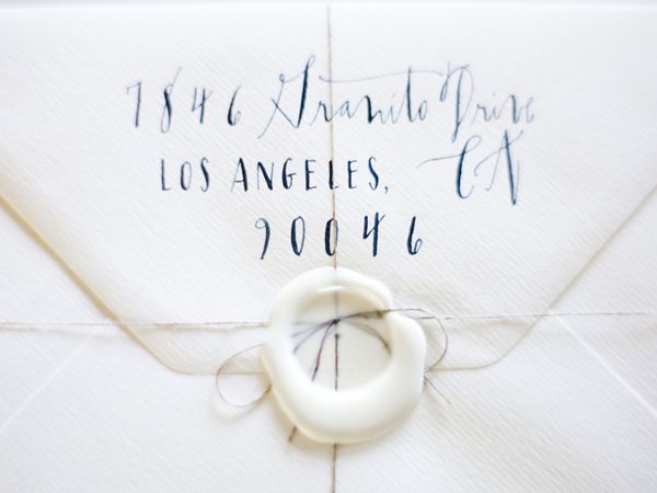 Return Address Calligraphy Wedding Example White Blue