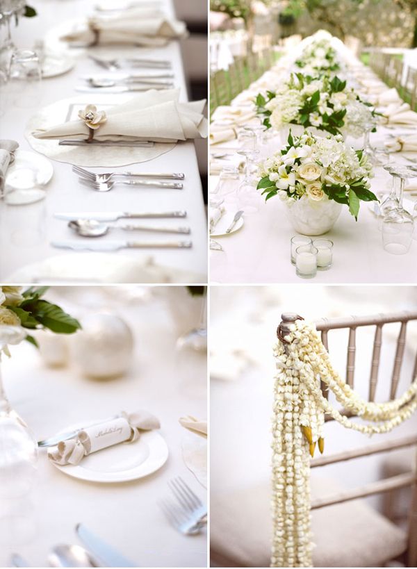 White Grey Tropical Wedding Reception
