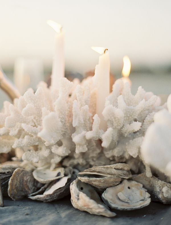 Coral Candle Centerpiece Beach Wedding